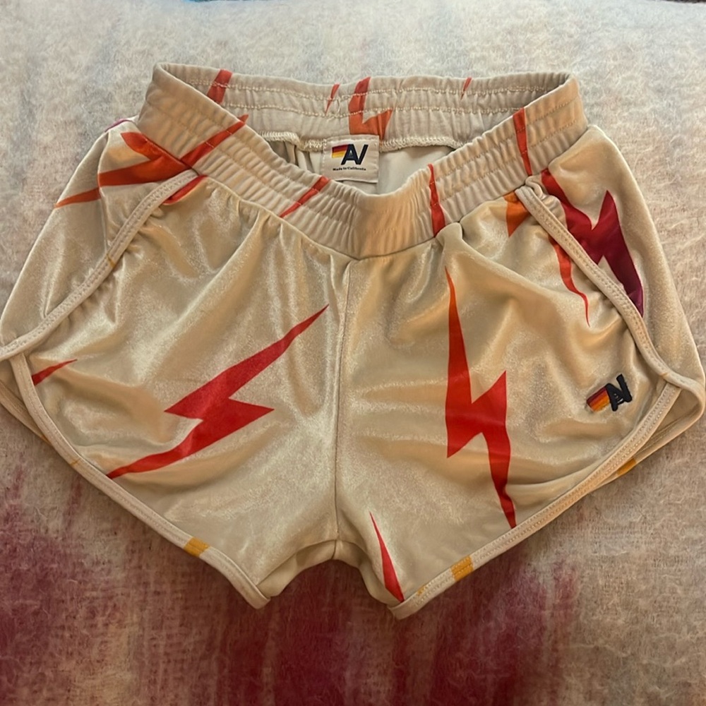 Vintage Aviator Nation lightning bolt sweat shorts.
